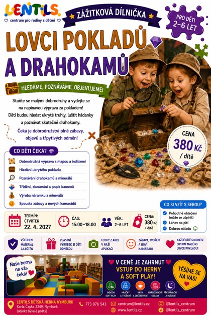 Zážitková dílnička Lovci pokladů a drahokamů, plakát