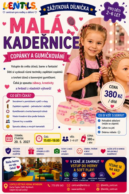 Zážitková dílnička Malá kadeřnice – copánky a gumičkování, plakát