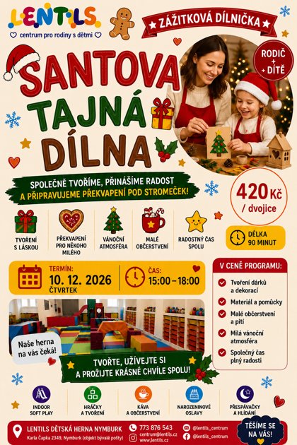 Zážitková dílnička Santova tajná dílna – rodič + dítě, plakát