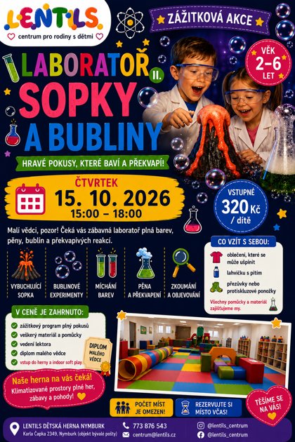 Zážitková dílnička Laboratoř II. – sopky a bubliny, plakát