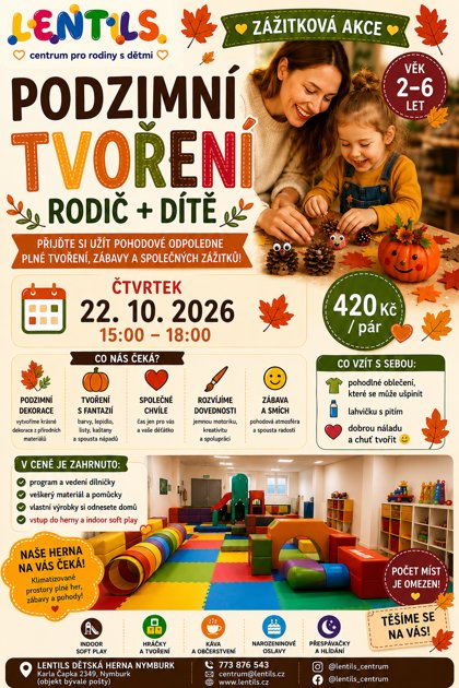 Zážitková dílnička Podzimní tvoření – rodič + dítě, plakát